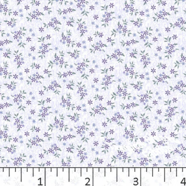 White & Purple Small Floral Poly Cotton Fabric - 1.25 yds