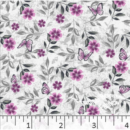 Lavender Floral & Butterflies Poly Cotton Fabric - LF0103
