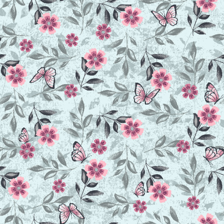 Peach Flowers & Butterflies Poly Cotton Fabric - LF0087