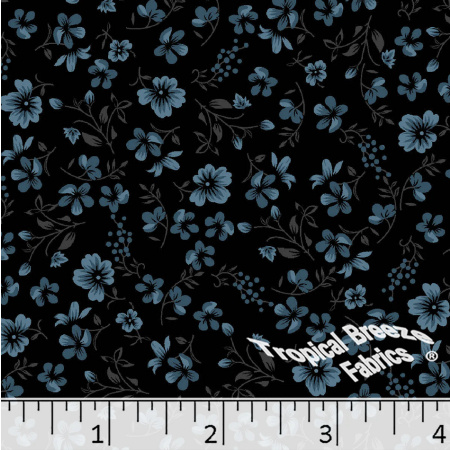 Slate Blue Flower Toss Poly Cotton Fabric - LF0256