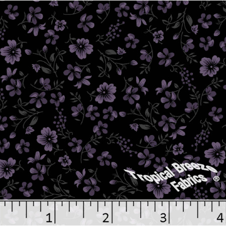 Purpleplum Flower Toss Poly Cotton Fabric - LF0265