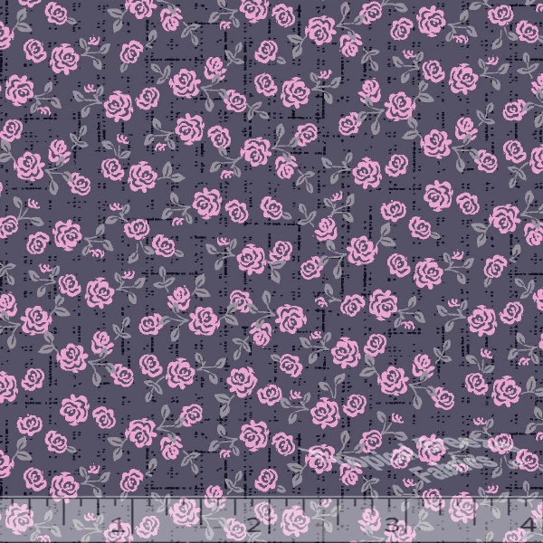 Gray Small Rose Fine Print Poly Cotton Fabric