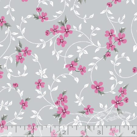 Gray & Pink Floral Poly Cotton Fabric