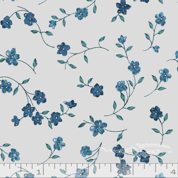Silver/Blue Sweet Flowers Poly Cotton Fabric