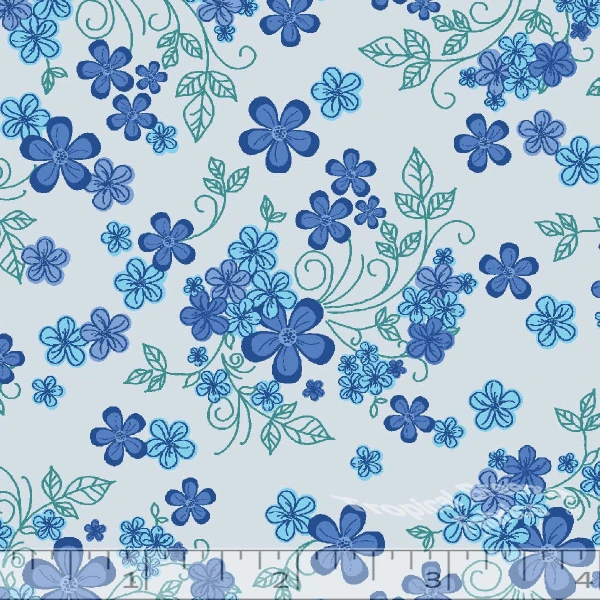 Cobalt Blue Floral Pattern Poly Cotton Fabric - LF0017