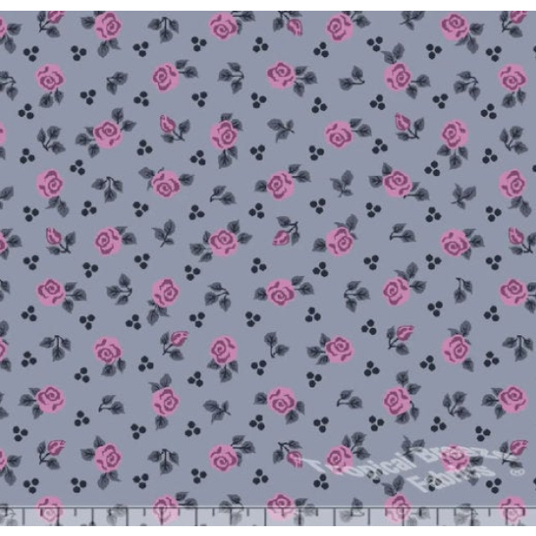 Gray Rose Dot Poly Cotton Fabric - LF0144