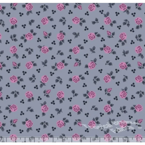 Gray Rose Dot Poly Cotton Fabric - LF0144