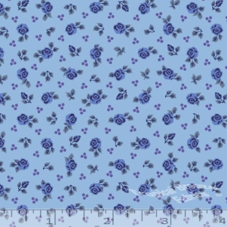 Dusty Blue Rose Dot Poly Cotton Fabric