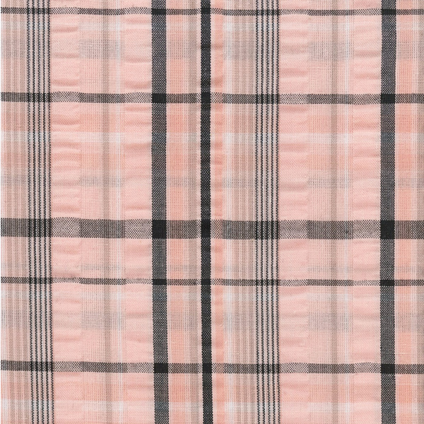 Peach Plaid Seersucker Fabric - LF0271