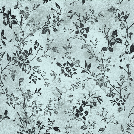 Aqua Floral Sketched Poly Cotton Fabric