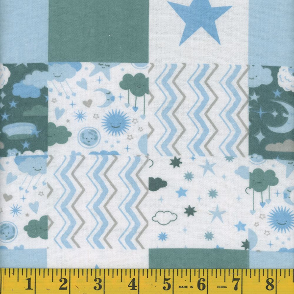 Blue Baby Patch Flannel Fabric - LF0449