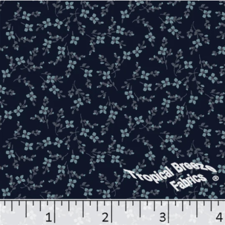 Navy Small Floral Linen Weave Poly Cotton Fabric