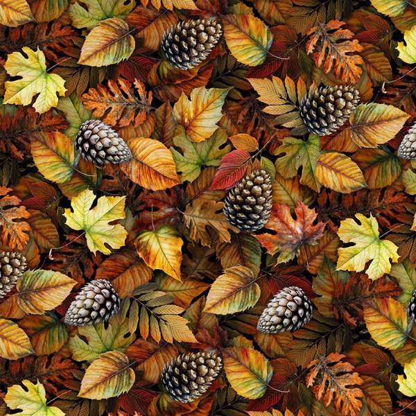 Timeless Treasures Lakeside Cabin Autumn Packed Fall Leaves Quilting Cotton Fabric- Autumn