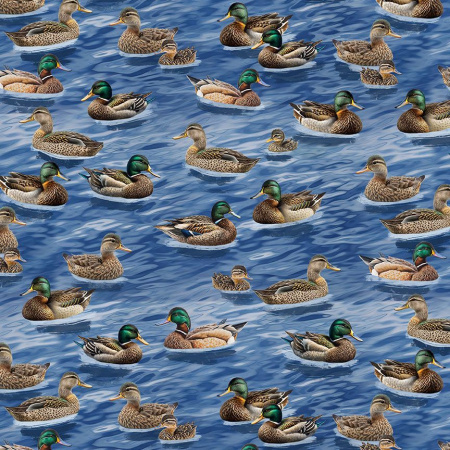 Timeless Treasures Lakeside Cabin Mallard Ducks Quilting Cotton Fabric- Blue