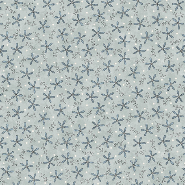 Henry Glass Butterflies and Bloom Sprig Toss Quilting Cotton Fabric- Light Blue