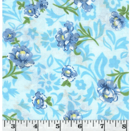 Anna Blue Flowers Poly Cotton Fabric
