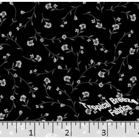 Black Floral Linen Weave Poly Cotton Fabric
