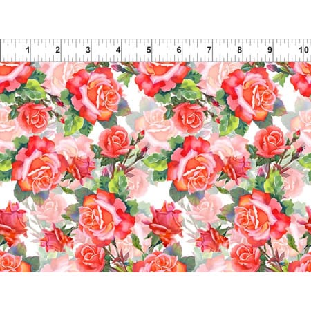 In the Beginning Decoupage Roses Quilting Cotton Fabric- Red