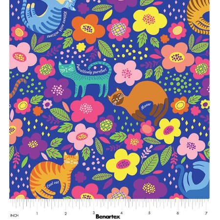 Benartex Cheeto's World Cheeto and Friends Quilting Cotton Fabric- Blue