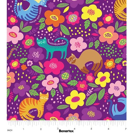 Benartex Cheeto's World Cheeto and Friends Quilting Cotton Fabric- Purple