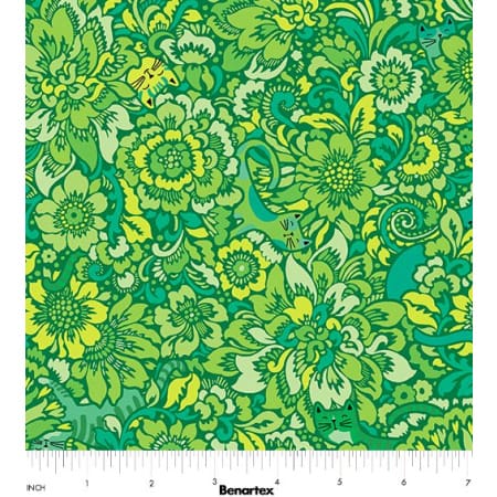 Benartex Cheeto's World Elegant Kitties Quilting Cotton Fabric- Grass