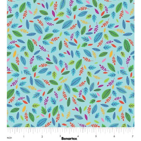 Benartex Cheeto's World Scattered Leaves Quilting Cotton Fabric- Sky