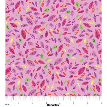 Benartex Cheeto's World Scattered Leaves Quilting Cotton Fabric- Pink