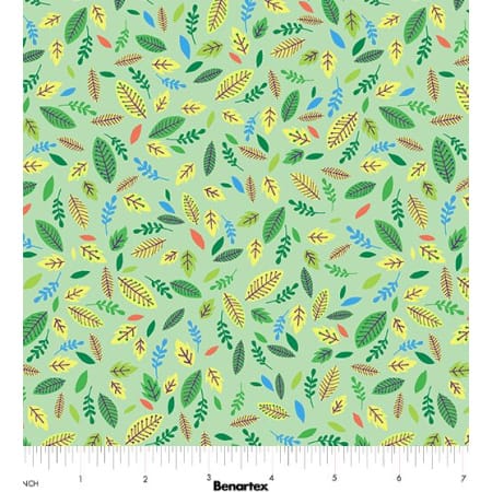 Benartex Cheeto's World Scattered Leaves Quilting Cotton Fabric- Green