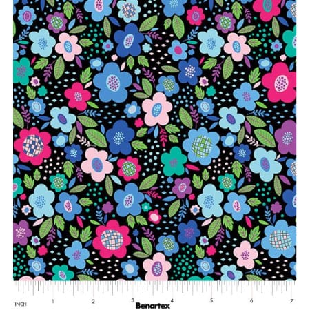 Benartex Cheeto's World Posies Quilting Cotton Fabric- Blue