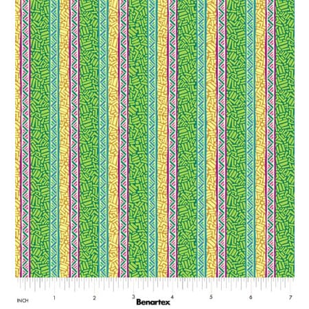 Benartex Cheeto's World Ziggy Stripe Quilting Cotton Fabric- Green