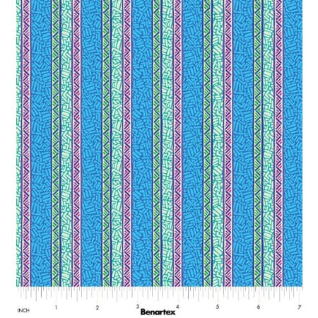 Benartex Cheeto's World Ziggy Stripe Quilting Cotton Fabric- Blue
