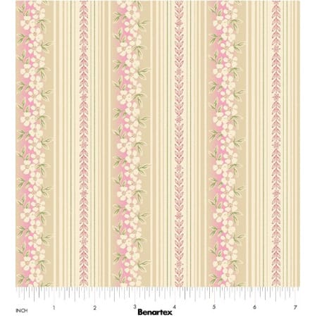 Benartex Beloved Apple Blossom Hampton Stripe Quilting Cotton Fabric- Rose/Natural