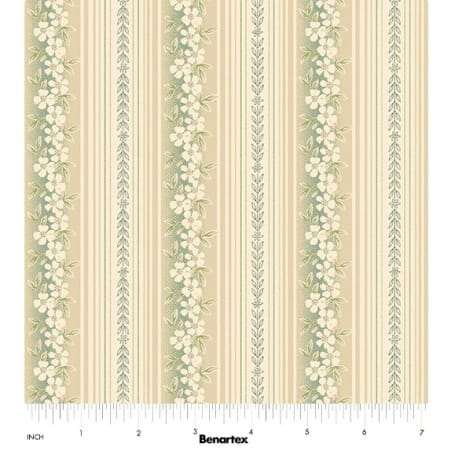 Benartex Beloved Apple Blossom Hampton Stripe Quilting Cotton Fabric- Willow/Natural